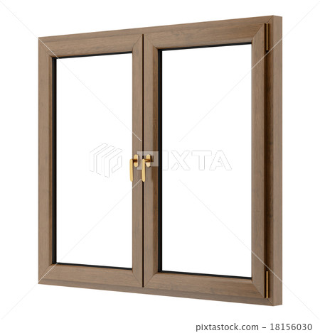 brown wooden window isolated on white background 18156030