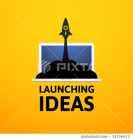 Black rocket and laptop, icon in flat style 18156415