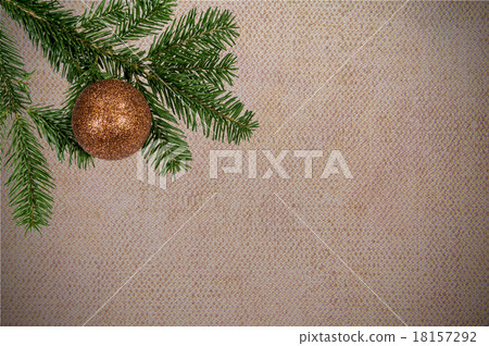 branch with christmas ball on canvas background branch with christmas ball on canvas background 18157292