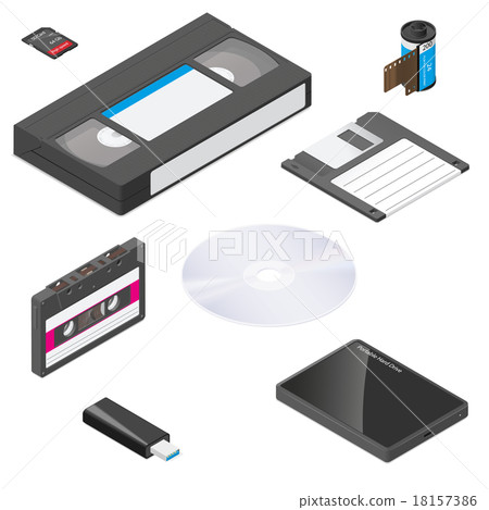 Storage media actual size proportions icon set Storage media actual size proportions icon set 18157386