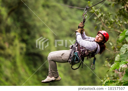 Tourist On Zip Line In Ecuadorian Rain Forest 18157507