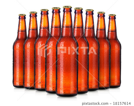 Set of beer's bottles with frosty drops isolated Set of beer's bottles with frosty drops isolated 18157614