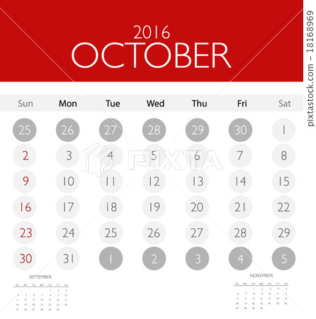 2016 calendar, monthly calendar template for October. Vector ill 2016 calendar, monthly calendar template for October. Vector ill 18168969