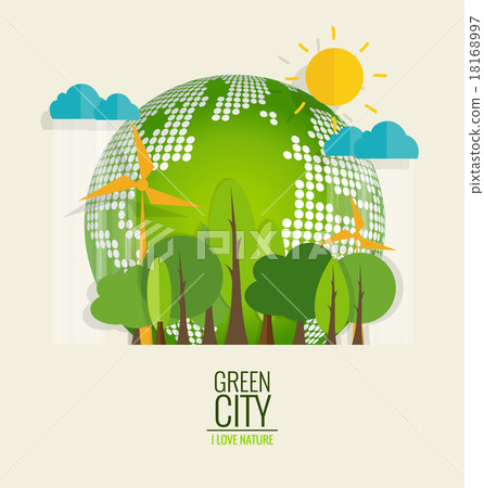 ECO FRIENDLY. Ecology concept with Green Eco Earth and Trees. Ve ECO FRIENDLY. Ecology concept with Green Eco Earth and Trees. Ve 18168997