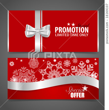 Gift coupons with gift bows and ribbons. Vector illustration. 18169107