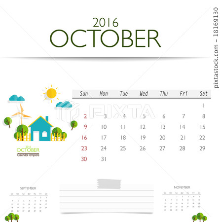 2016 calendar, monthly calendar template for October. Vector ill 2016 calendar, monthly calendar template for October. Vector ill 18169130