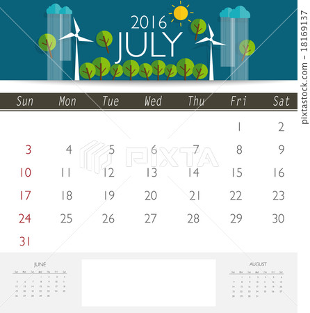 2016 calendar, monthly calendar template for July. Vector illust 18169137