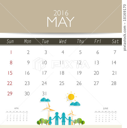 2016 calendar, monthly calendar template for May. Vector illustr 18169170