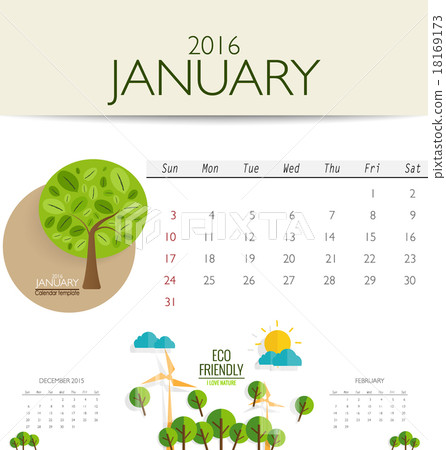 2016 calendar, monthly calendar template for January. Vector ill 2016 calendar, monthly calendar template for January. Vector ill 18169173
