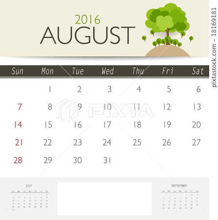 2016 calendar, monthly calendar template for August. Vector illu 2016 calendar, monthly calendar template for August. Vector illu 18169181