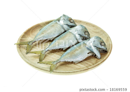 Thai mackerel on wooden dish isolated on white background Thai mackerel on wooden dish isolated on white background 18169559