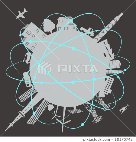 Various buildings and traffic on the sphere 18170742