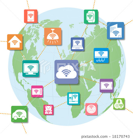 Icons of various wireless communication devices and the earth Icons of various wireless communication devices and the earth 18170743