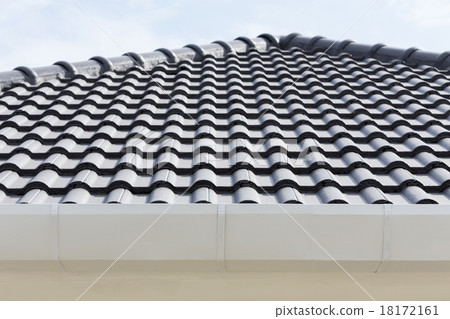 white gutter on the roof top of house white gutter on the roof top of house 18172161