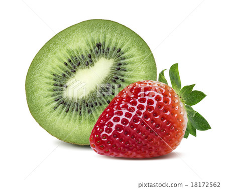 Green kiwi half strawberry composition isolated 18172562