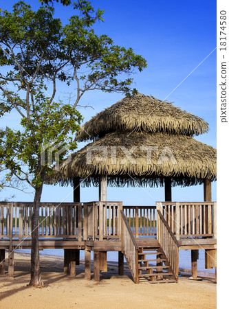 Pavilion in natural style on a beach. Pavilion in natural style on a beach. 18174580