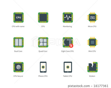 Modern computer processor color icons on white 18177361