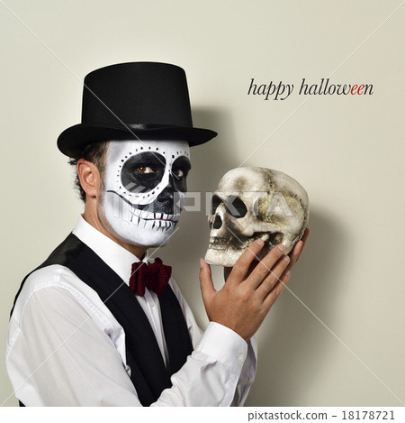 calaveras man and skull, and text happy halloween calaveras man and skull, and text happy halloween 18178721