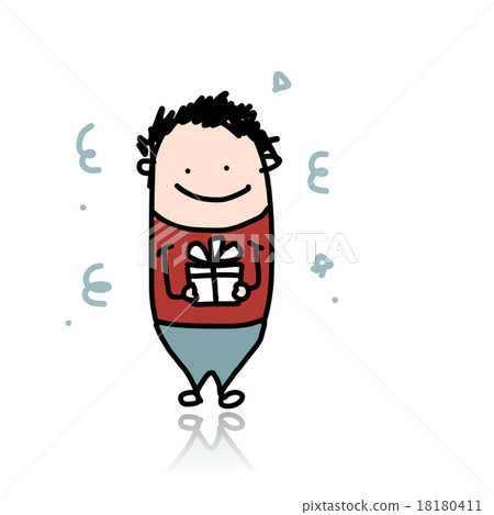 Cute boy with present box, cartoon for your design Cute boy with present box, cartoon for your design 18180411