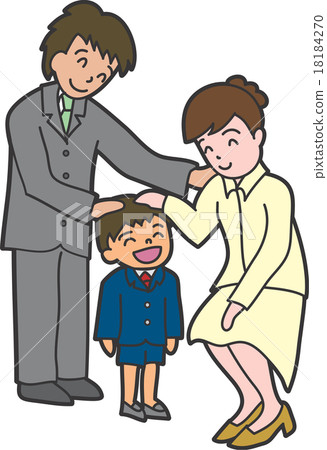 父母撫摸著男孩們的頭腦 18184270