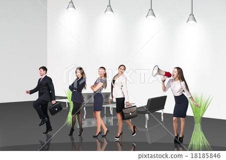 Several business people stand in the hall Several business people stand in the hall 18185846