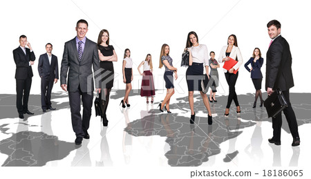 People stand on the big map.  18186065