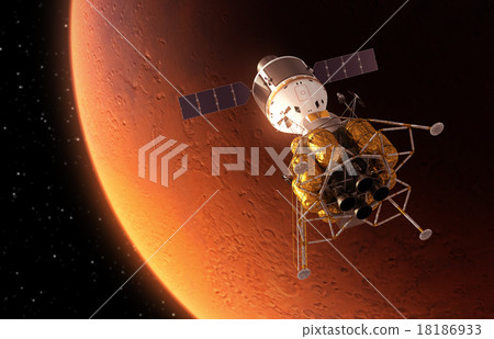Interplanetary Space Station Orbiting Red Planet Interplanetary Space Station Orbiting Red Planet 18186933