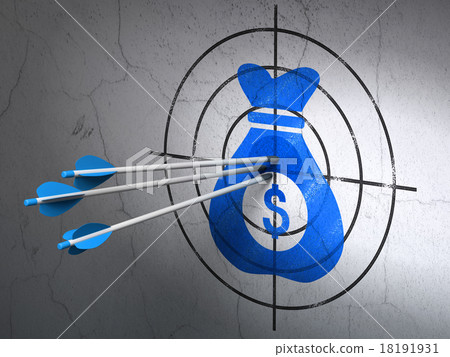 Finance concept: arrows in Money Bag target on Finance concept: arrows in Money Bag target on 18191931