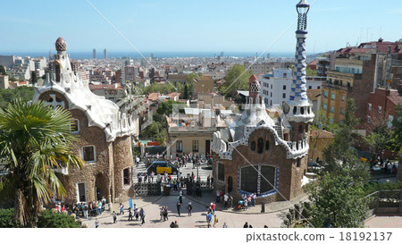 Landscape overlooking the Mediterranean from Park Güell in Barcelona, Spain Landscape overlooking the Mediterranean from Park Güell in Barcelona, Spain 18192137