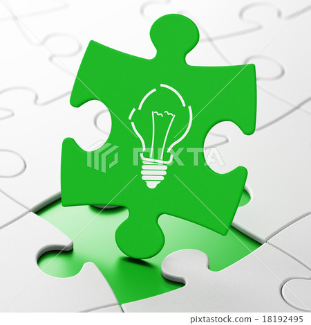 Finance concept: Light Bulb on puzzle background 18192495