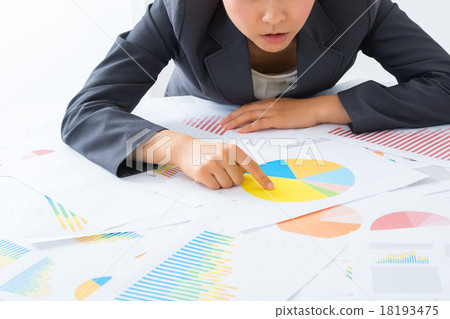 Female business image Working office lady Mass documents Document data Business woman graph 18193475