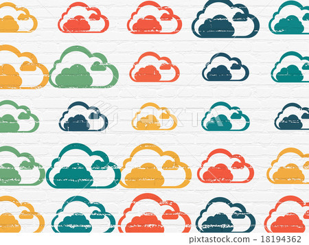 Cloud technology concept: Cloud icons on wall Cloud technology concept: Cloud icons on wall 18194362