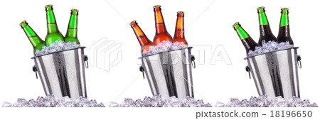 Beer bottles in ice bucket isolated on white  18196650