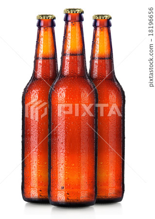 Set of beer's bottles with frosty drops isolated 18196656
