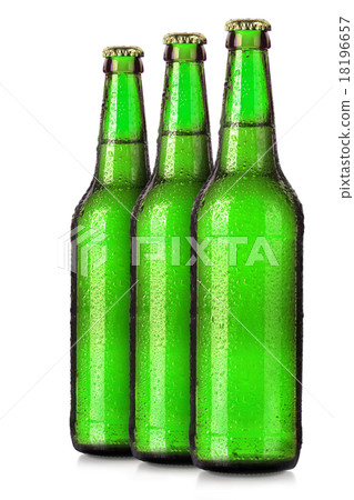 Set of beer's bottles with frosty drops isolated 18196657
