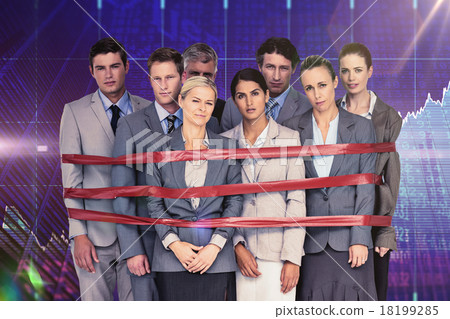 Composite image of upset business team fastened with adhesive ta Composite image of upset business team fastened with adhesive ta 18199285