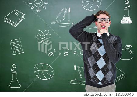 Composite image of geeky hipster frowning at camera 18199349