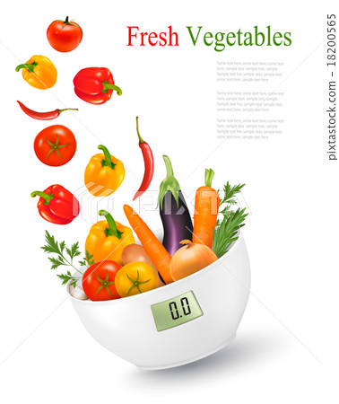 Vegetables with in a weight scale. Diet concept. Vegetables with in a weight scale. Diet concept. 18200565