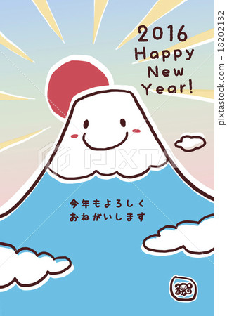 Mr. Fuji with a face [AD, with sign] Color different postcard template 18202132