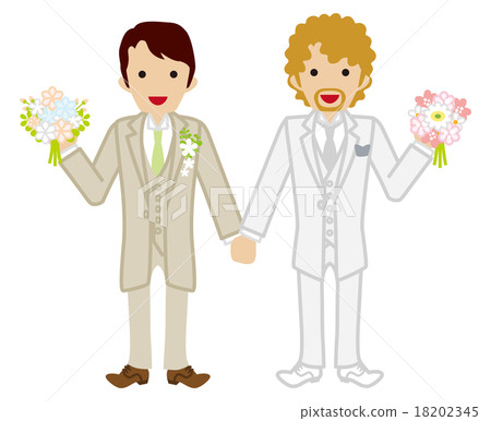 Gay Marriage - Gay Couple - Beige and White Suit Gay Marriage - Gay Couple - Beige and White Suit 18202345