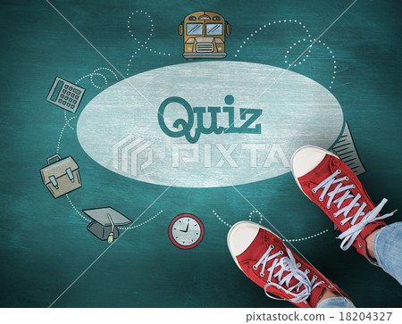 Stock Photo: Quiz against green chalkboard