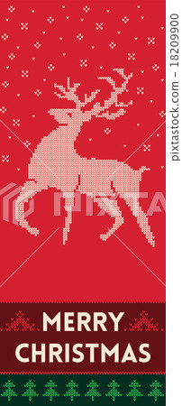 Merry Christmas banner with reindeer in knitted Merry Christmas banner with reindeer in knitted 18209900