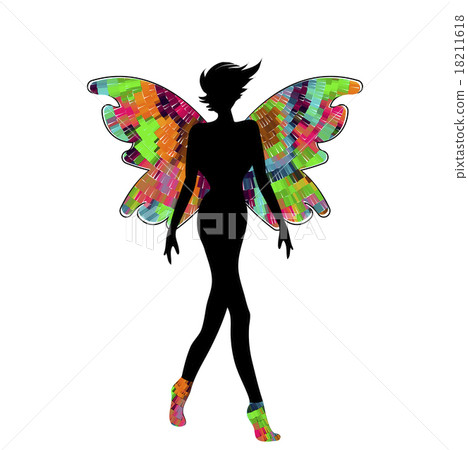 Women elegant silhouette in the dress patchwork Women elegant silhouette in the dress patchwork 18211618