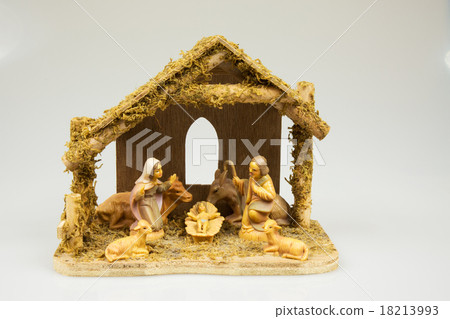 Old Christmas crib isolated on white background Old Christmas crib isolated on white background 18213993