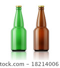 Green and brown beer bottles with cap. 18214006