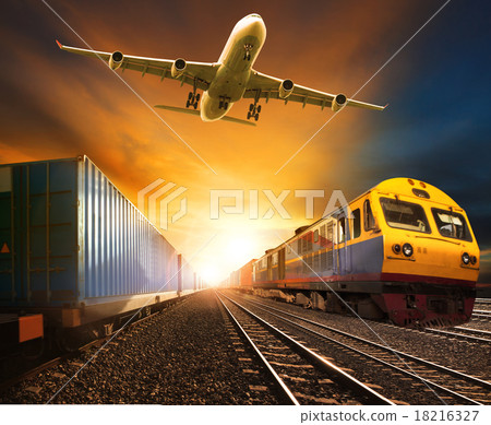 container trainst running on railways track 18216327