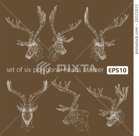A set of polygonal heads of deer. A set of polygonal heads of deer. 18221813