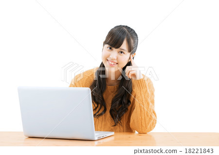 坐一名少年的婦女的白色後面姿勢穿毛線衣 18221843