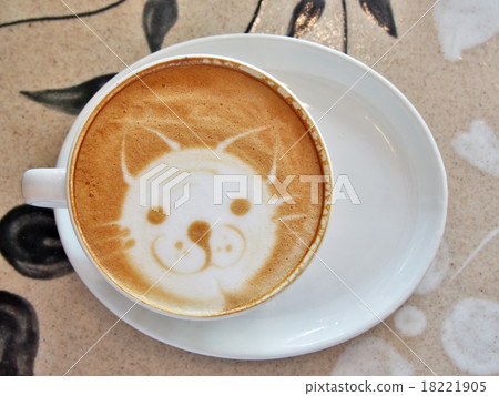 Latte Coffee art "Cat Face" on the table Latte Coffee art "Cat Face" on the table 18221905