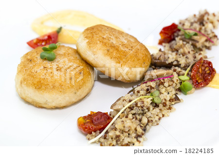 chicken cutlet with quinoa porridge on a table in chicken cutlet with quinoa porridge on a table in 18224185